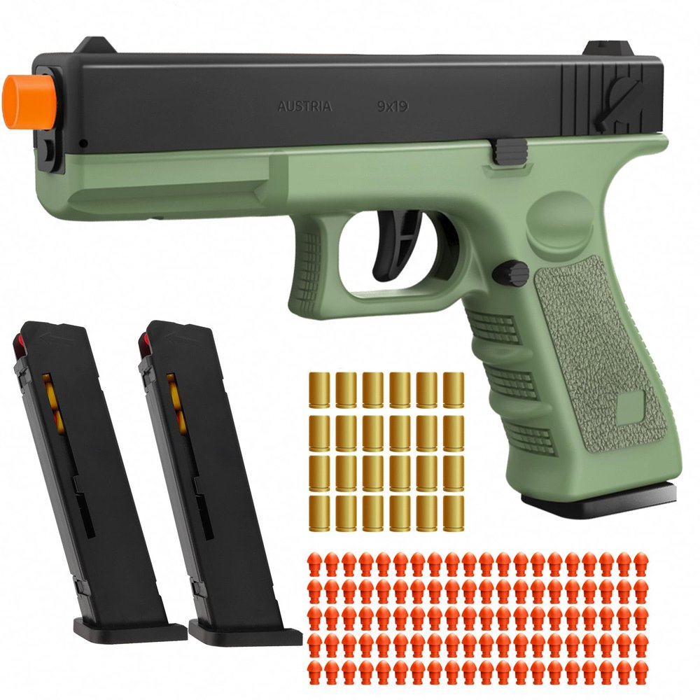 Soft Bullet Toy Gun with Shell Ejecting,Gun Fidget Toy with 100 Soft Bullets, 24 Shells and 2 Magazines,Education Toy Model,Christmas Birthday Gifts for Boys&Girls Kids Adults Age 8+(Green)