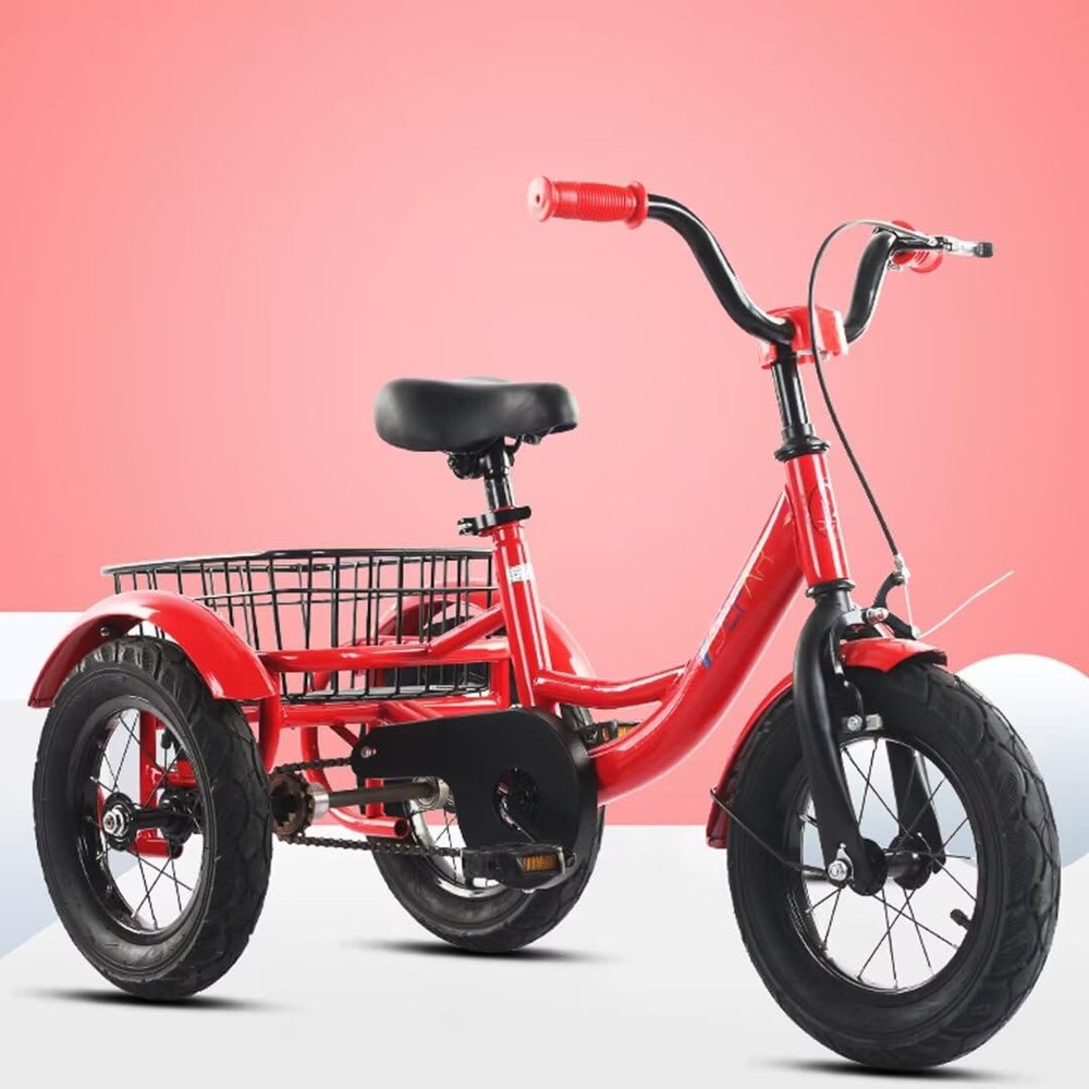 12inch tricycles,Cruiser Trike with Foot Pedals,Front Wheel Caliper Brake,3 Wheels Bicycle with Back Basket,Pneumatic tire Spoke Wheels,Rickshaw trikes