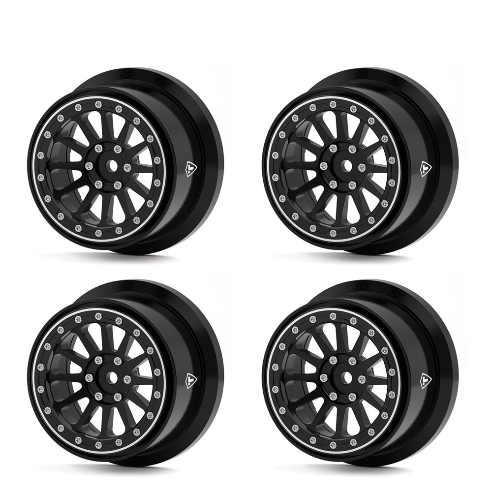 TREAL Aluminum Beadlock Wheels CNC Machined Upgrades for 1/16 Mini Maxx(Black-Black)