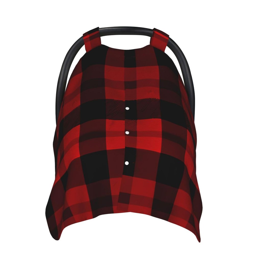 Plaid Red and Black Baby Car Seat Canopy Cover, Multi Use Breathable Nursing Breastfeeding Covers for Mom Soft Stroller Sun Shade Newborn Shower Gift