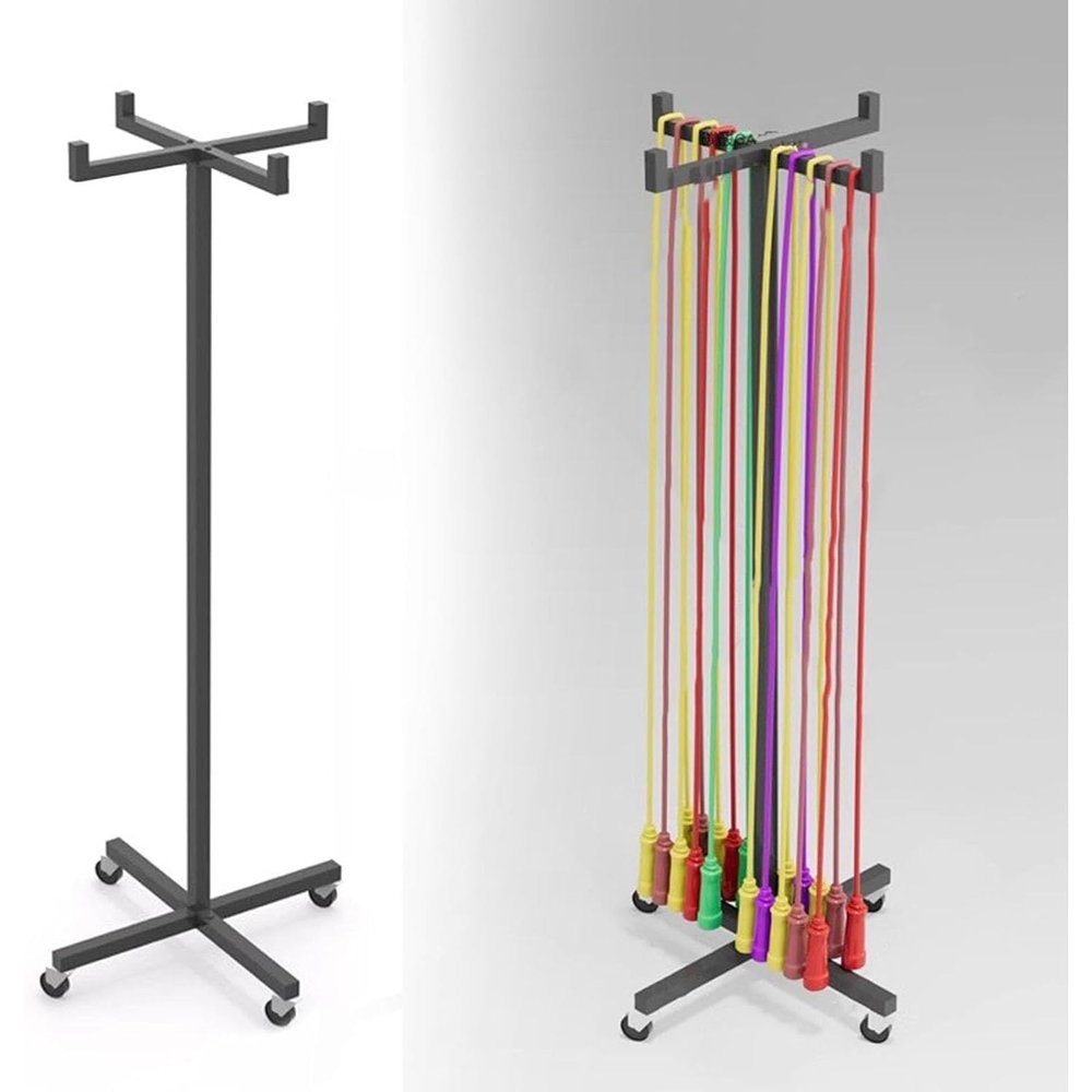 4 Wheeler Hoop Rope Holders, Freestanding Hula Hoop and Jump Rope Holder Stand, Moveable Fitness Hoop Storage Cart, Sport Equipment Organizer Shelves, Playground Garage Gym Shelf