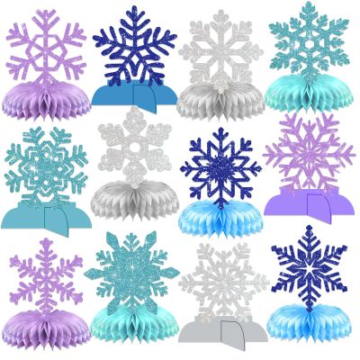 12 Pcs Snowflake Centerpieces for Table Snowflake Winter Table Decorations Winter Wonderland Decorations Frozen Birthday Party Decorations