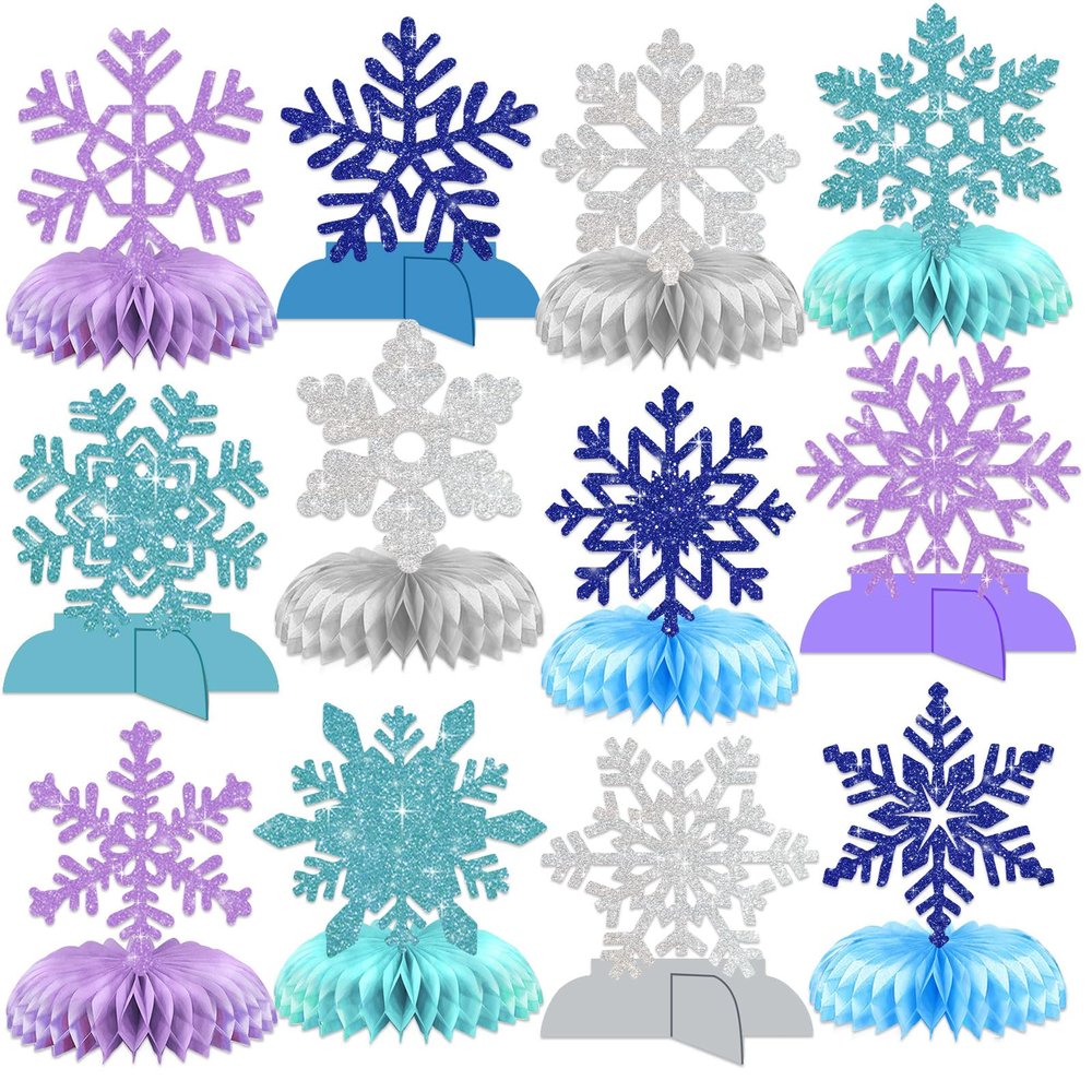 12 Pcs Snowflake Centerpieces for Table Snowflake Winter Table Decorations Winter Wonderland Decorations Frozen Birthday Party Decorations