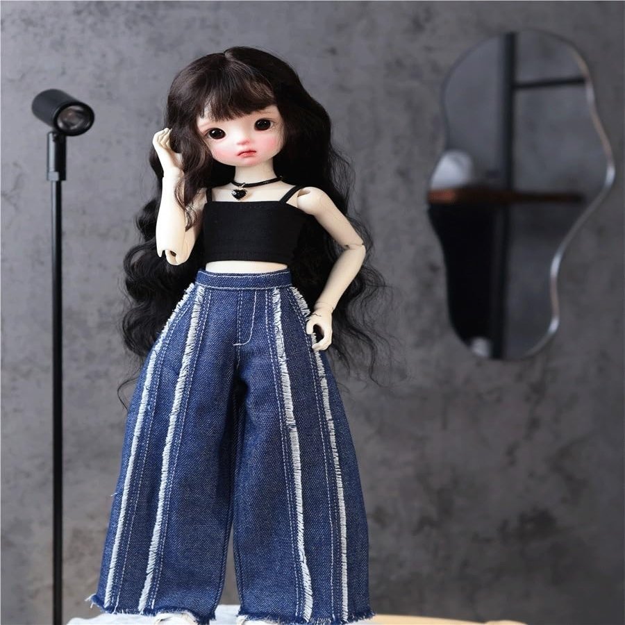 SssHam BJD Doll 1/4 Dolls Ball Jointed Doll DIY Toys Clothing Dark Blue Jeans, Vest, Necklace (Clothes Only, Doll Not Included)