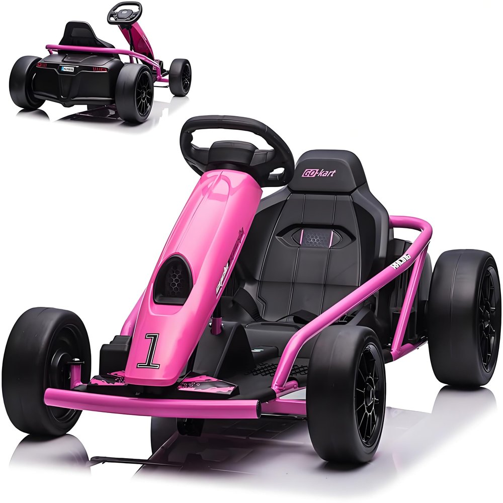 24V Electric Kart, 2 x 300W Big Kids Drift Karts with Slow Start and Seat Belt for Double Protection, Supports Smooth S-Drift with Musical Horns, Maximum Load 180lbs, Race Car for Kids 8-12 Years Old