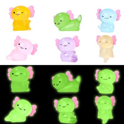 12pcs Mini Resin Axolotl, Tiny Miniature Axolotl Figurines Glow in The Dark Small Axolotls Ornament Toy for DIY Craft Garden Dollhouse Landscape Potted Plant Decorations (6 Colors)