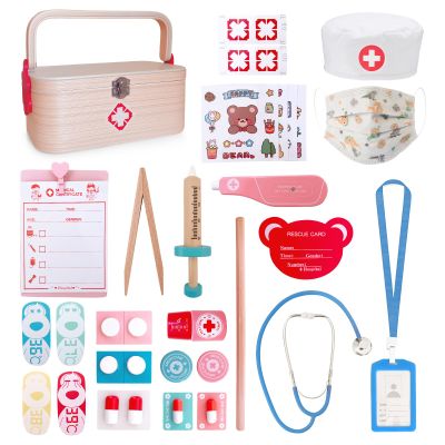 Wooden Doctor Kit for Kids 20pcs, with Real Sound stthoscope and Portable Medical case, Eco-Friendly & Durable, Suitable Doctor kit for Toddlers 3-5Birthday Toy Gifts for Boys & Girls , Pretend Play