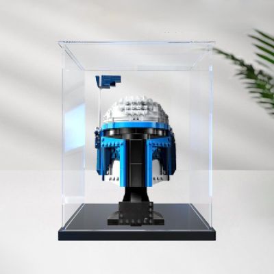 Acrylic Display Case Compatible with 75408 Jango Fett Helmet Model - Transparent Dustproof Storage Box (Model Not Included) (Black-Basic)