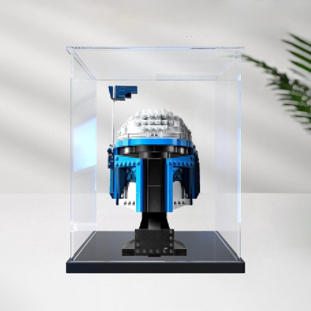 Acrylic Display Case Compatible with 75408 Jango Fett Helmet Model - Transparent Dustproof Storage Box (Model Not Included) (Black-Basic)