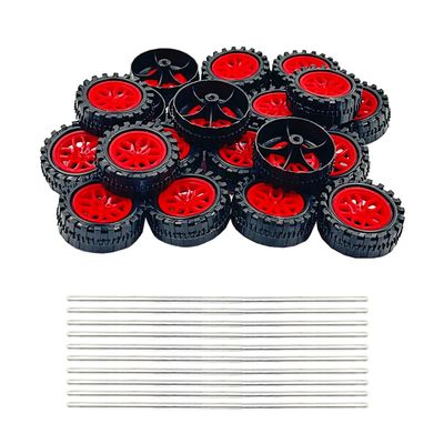 20PCS Toy Car Wheels Model Car Plastic Wheels with 10PCS Shaft Round Rod Axles for RC Car Truck Robot DIY Model Toy Building Accessories (2x11x30mm Red)