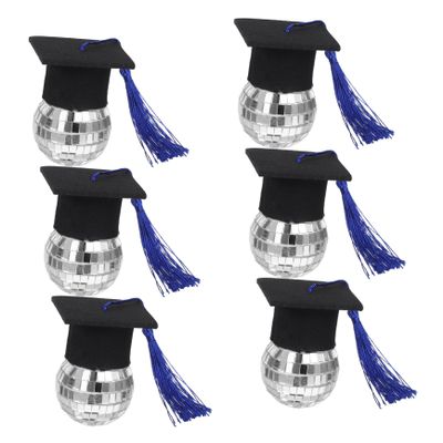 6pcs Mini Disco Balls: Graduation Hat Cake Toppers With Tassel And Disco Ball Design For Graduation Season Party Unique Cupcake Decorations