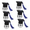 6pcs Mini Disco Balls: Graduation Hat Cake Toppers With Tassel And Disco Ball Design For Graduation Season Party Unique Cupcake Decorations view 1