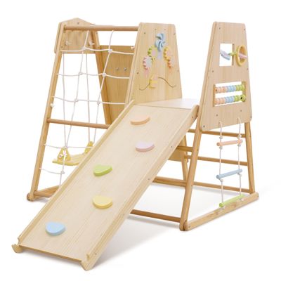 Avenlur Cherry 5-in-1 Wooden Indoor Climber  Montessori Toddler Play Gym with Slide, Rock Wall, Rope Ladder, Sensory Panel & Swing  Indoor Playground for Kids Ages 18 Months to 5 Years