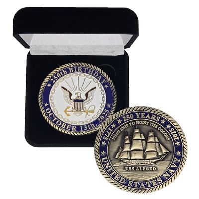 2025 Navy Challenge Coin Solid Brass for 250th Anniversary - in Velvet Box