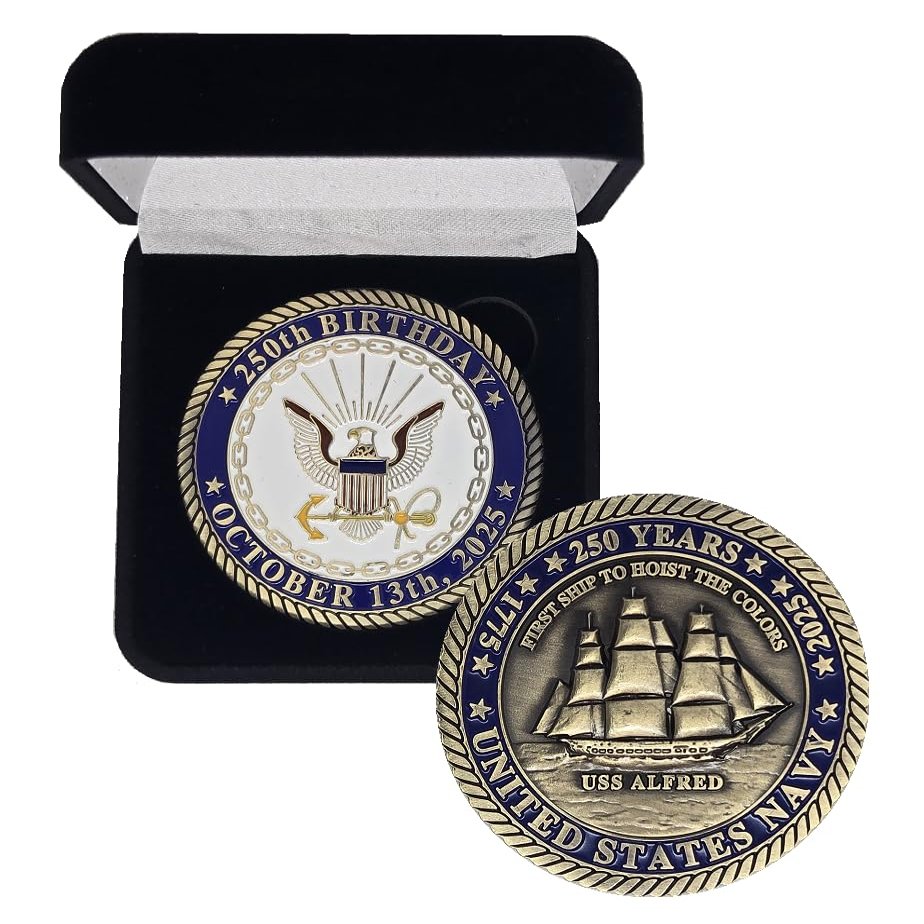 2025 Navy Challenge Coin Solid Brass for 250th Anniversary - in Velvet Box