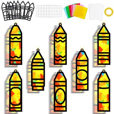32 Sets Back to School Crayon Suncatchers Craft Kit DIY Window Stained Glass Effect Crayons Paper Crafts for Home School Classroom Decoration Kid Birthday Gifts Creative Art Projects Activity Game