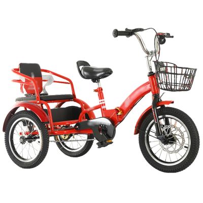 3 - 11 Age Tricycle Rickshaw Single Brake on Front Wheel, Cruiser Tricycles/ Tandem Trike Bike with Back Seat & Basket, Toddler/ Kids/ Childs Heavy Duty 3 Wheels Bicycle Foldable Portable(Red,18in)