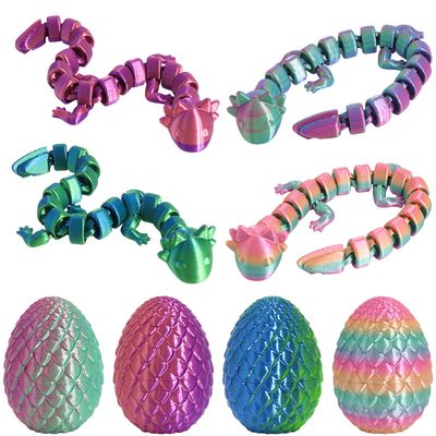 4PCS 3D Printed Animal Egg Set,Crystal Animals Egg Fidget Toy with Salamander Inside Easter Halloween for Kids (Salamander Multicolor+Rainbow) (Salamander Candy Multicolored)