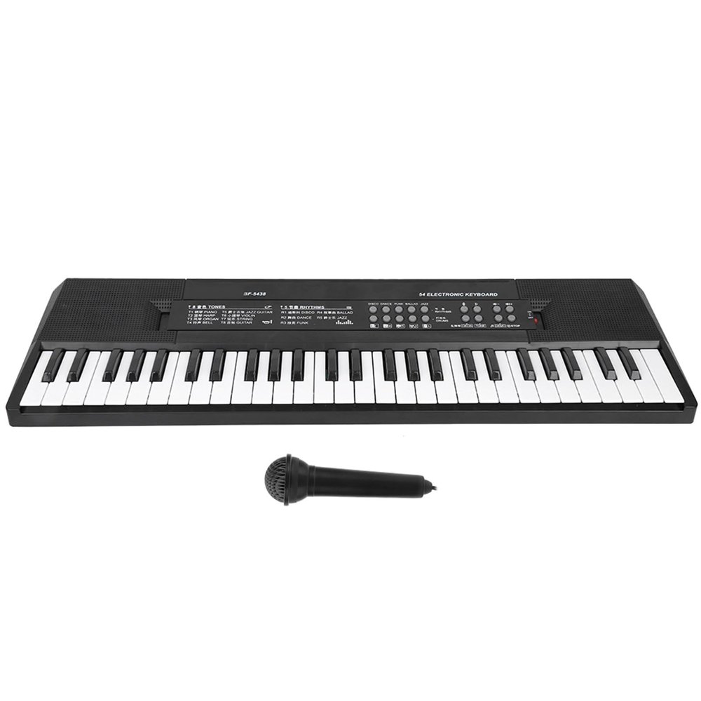 RiToEasysports Electronic Organ Microphone and Recording Function 54-Key Piano Keyboard - Safe and Portable Mini Electronic Piano for Kids - Black and White