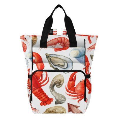 SPRIPORT Oyster Lobster Squid White Diaper Bag Backpack for Baby Boys Girls Baby Travel Tote with Stroller Straps & Bottle Storage Maternity Travel Bag for Moms Dads Traveling Shopping Hiking