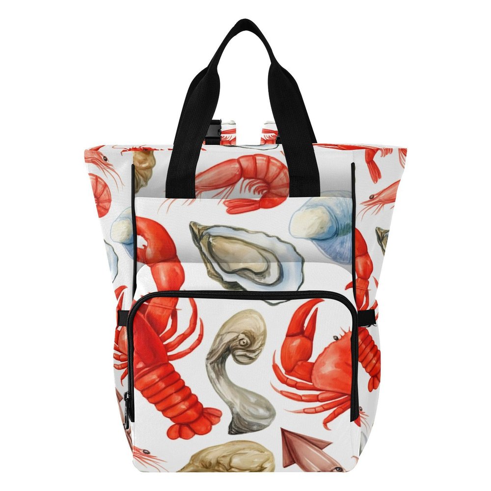 SPRIPORT Oyster Lobster Squid White Diaper Bag Backpack for Baby Boys Girls Baby Travel Tote with Stroller Straps & Bottle Storage Maternity Travel Bag for Moms Dads Traveling Shopping Hiking