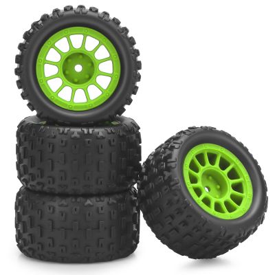 12mm Hex RC Wheels and Tires, daitoku 1/18 RC Monster Truck Tires for ARRMA Granite 1/18 Granite Typhon WLtoys A949 MJX Hyper Go H16 4PCS (Green)