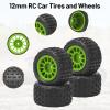 12mm Hex RC Wheels and Tires, daitoku 1/18 RC Monster Truck Tires for ARRMA Granite 1/18 Granite Typhon WLtoys A949 MJX Hyper Go H16 4PCS (Green) view 4