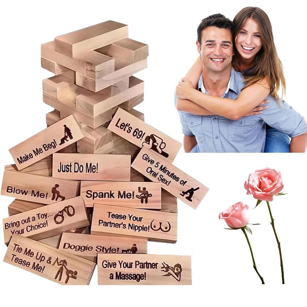 createreedo Lust Tower Game for Couples Naughty Block Tower for Adult Date Night Games for Valentine Fun Drinking & Tumbling Wooden Party Games for Lovers 48Pcs