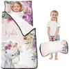 Personalized Toddler Nap Mat with Name Custom Elephant Sleeping Bag with Pillow & Blanket for Girls Ideal Slumber Bags for Daycare, Preschool & Kindergarten view 1