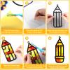 32 Sets Back to School Pencil Suncatchers Craft Kit DIY Window Stained Glass Effect Pencils Paper Crafts for Home School Classroom Decoration Kid Birthday Gifts Creative Art Projects Activity Game view 3