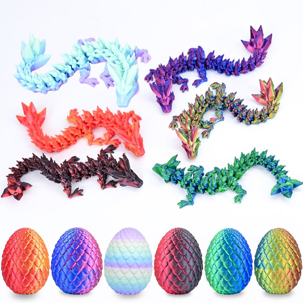 LOCYFENS 3D Printed Dragon Egg 6 Pack, Fidget Toys Kid, 3D Printed Animals Small 3D Printer Dinosaur Dino Eggs Toy Easter Gifts for Kids Boy Girls
