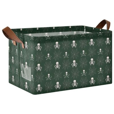 ALAZA Cute Spider Web Sugar Skull Halloween Rectangular Closet Storage Box Storage Bin Basket Storage Cube with Leather Handles Nursery Storage Laundry Hamper 2 Piece