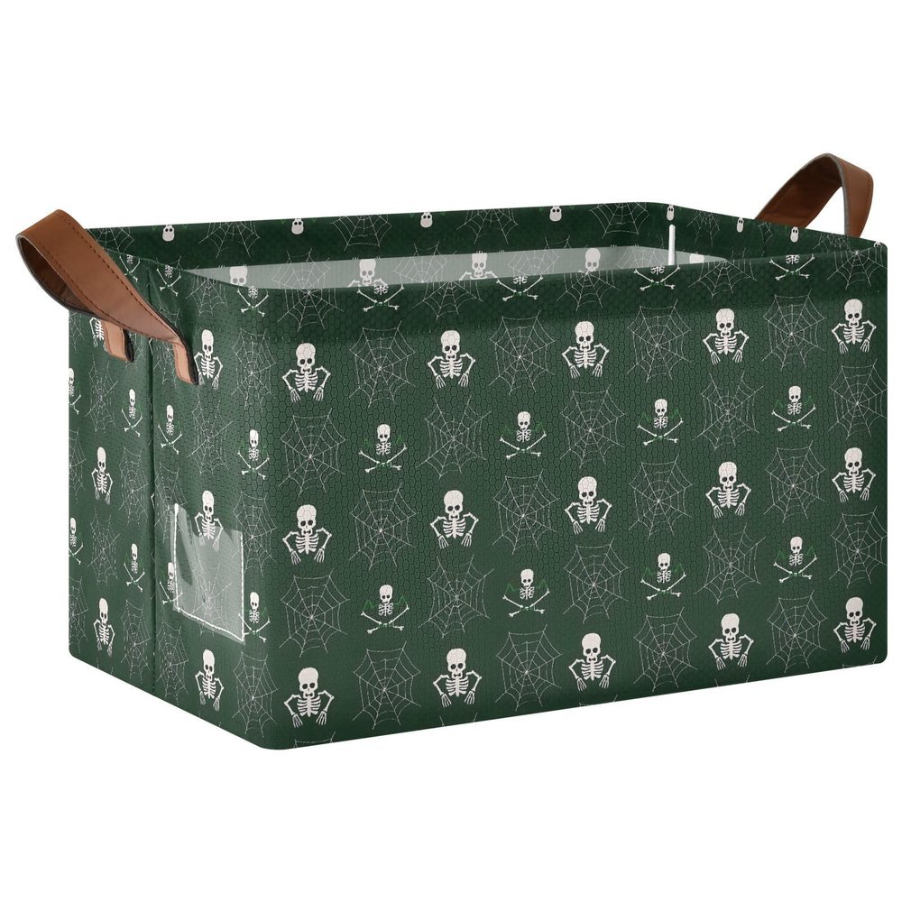 ALAZA Cute Spider Web Sugar Skull Halloween Rectangular Closet Storage Box Storage Bin Basket Storage Cube with Leather Handles Nursery Storage Laundry Hamper 2 Piece