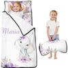 Personalized Toddler Nap Mat with Name Custom Elephant Sleeping Bag with Pillow & Blanket for Girls Ideal Slumber Bags for Daycare, Preschool & Kindergarten view 1
