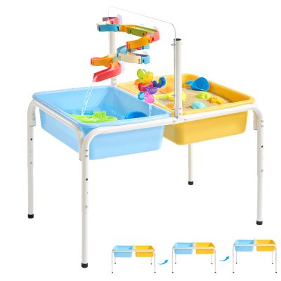 FUNLIO Toddler Sensory Table, Height Adjustable Sand and Water Table for Kids 3-6 Years, 4 in 1 Toddler Water Table with 2 Storage Bins, Acrylic Board & 16 Accessory Pieces, Indoor and Outdoor Play