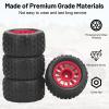 1/18 RC Wheels and Tires, daitoku 4PCS 12mm Hex RC Monster Truck Tires for ARRMA Granite 1/18 Granite Typhon WLtoys A949 MJX Hyper Go H16 (Red) view 2