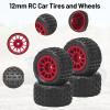 1/18 RC Wheels and Tires, daitoku 4PCS 12mm Hex RC Monster Truck Tires for ARRMA Granite 1/18 Granite Typhon WLtoys A949 MJX Hyper Go H16 (Red) view 4
