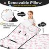 Personalized Toddler Nap Mat with Name Custom Pink Bow Sleeping Bag with Pillow & Blanket for Girls Ideal Slumber Bags for Daycare, Preschool & Kindergarten view 2