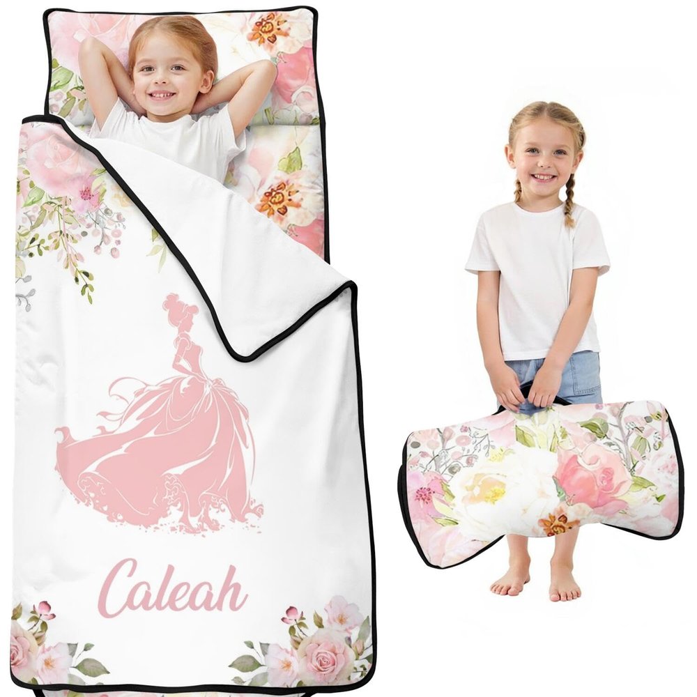Personalized Toddler Nap Mat with Name Custom Princess Sleeping Bag with Pillow& Blanket for Girls Ideal Slumber Bags for Daycare, Preschool & Kindergarten