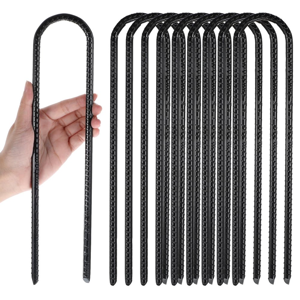 10 Pack Heavy Duty Trampoline Anchors, Black Wind Stakes 12x3cm Metal Ground Stakes for Swing Set, Tent, Outdoor Safety