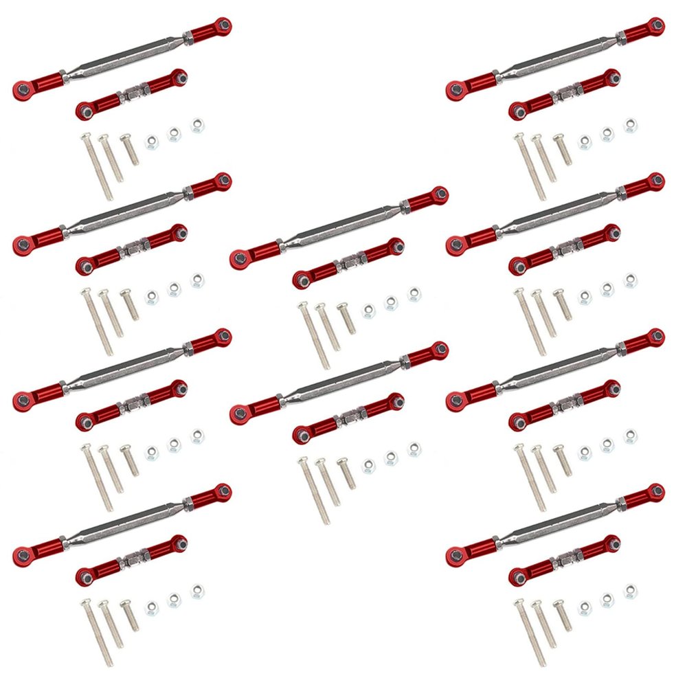 Cwmiibili 10X Metal Adjustable Steering Linkage Servo Link Pull Rod Turnbuckle for MN D90 D99 MN-90-45 1/12 RC Car Crawler,Red