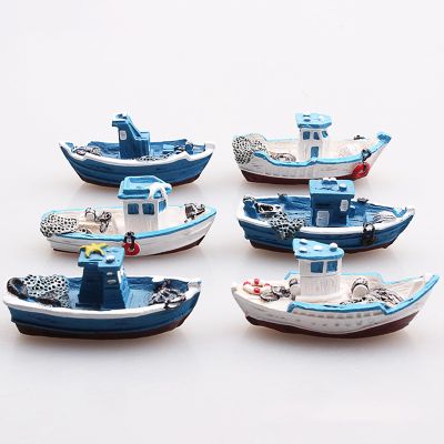 6-Piece Miniature Fishing Boat Model, Vintage Mediterranean Resin Micro Boats for Adult Diorama, Fairy Garden Decor, Terrarium Display Ocean/Beach/Sea Theme Collectible