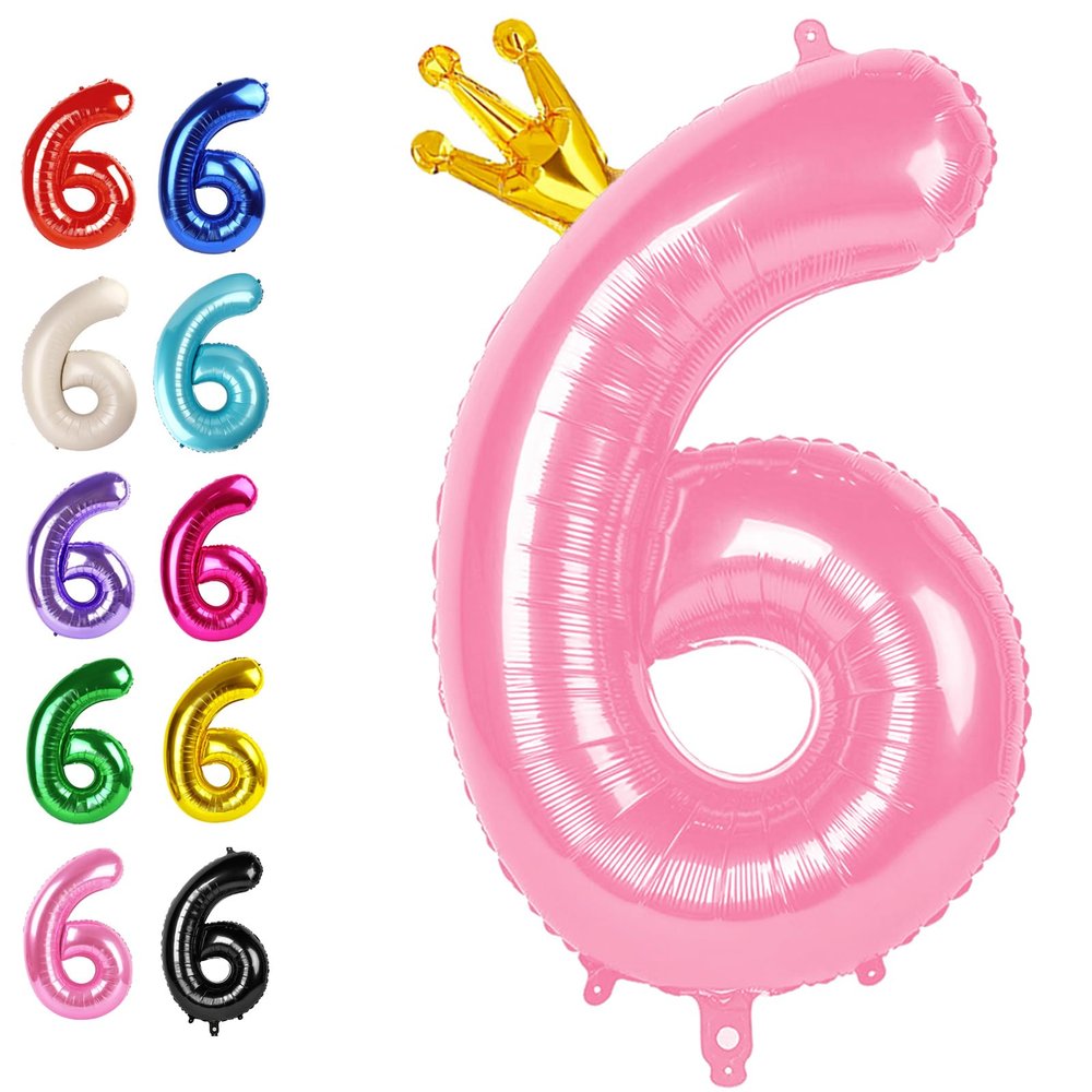 2026 Pink Crown 40 Inch Mylar Foil Number 6 Balloon, Birthday Balloons for 6 16 Boy Girl Party Decorations Supplies,Pink Crown Big Helium Balloon Numbers for 26 36 46 60 Men Women Anniversary