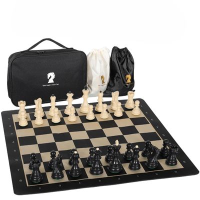 20-Inch Portable Folding Chess Set with Weighted Plastic Pieces, Double Queens & Carrying Bag  Ideal for Adults, Beginners, Camping, and Game Nights