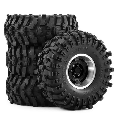 1.9" Beadlock Wheels and Tires for 1/10 RC Crawler TRX4 Axail SCX10 SCX10 III 90046 D90,1.9 RC Wheels 1.9 Beadlock Tires RC Rims,4 Packs (black)