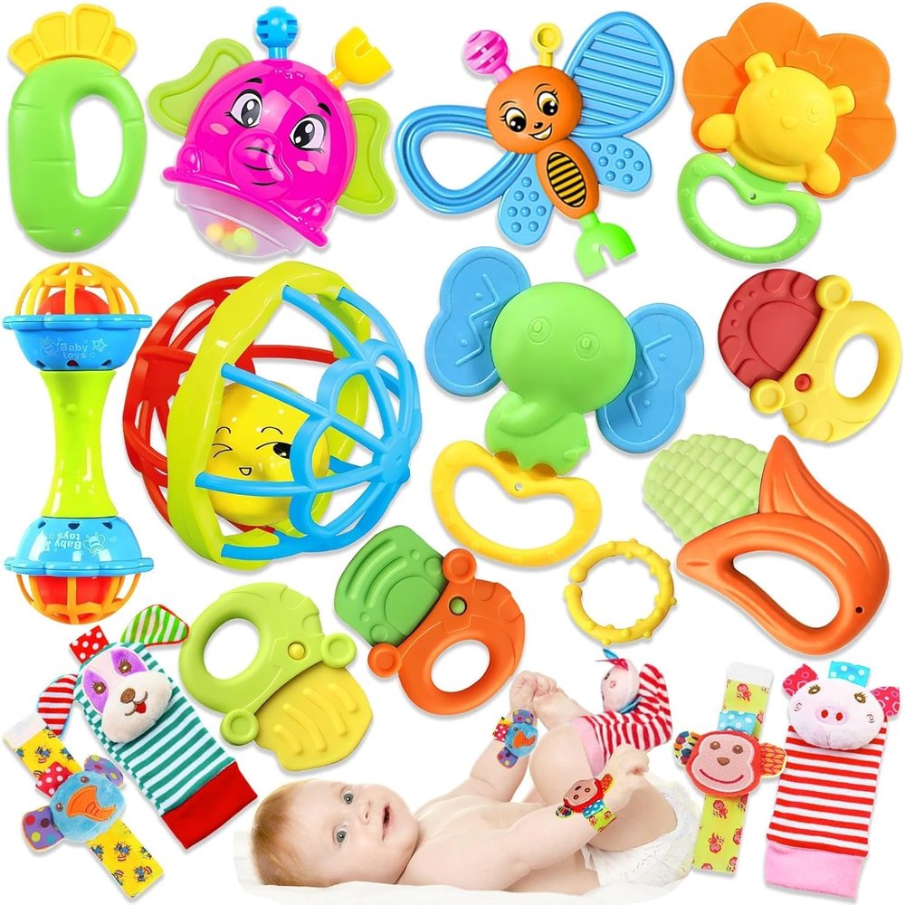 Baby Rattles 0-6 Months: Baby Toys 6-12 Months Infant Toys 0-3 Months Newborn Toys Teething Toys 3-6 Months - Baby Teether Wrist Socks Gifts Easter Basket Stuffers