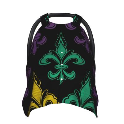3D Fleur De Lis Mardi Gras Baby Car Seat Canopy Cover, Multi Use Breathable Nursing Breastfeeding Covers for Mom Soft Stroller Sun Shade Newborn Shower Gift