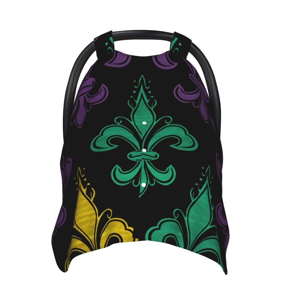 3D Fleur De Lis Mardi Gras Baby Car Seat Canopy Cover, Multi Use Breathable Nursing Breastfeeding Covers for Mom Soft Stroller Sun Shade Newborn Shower Gift