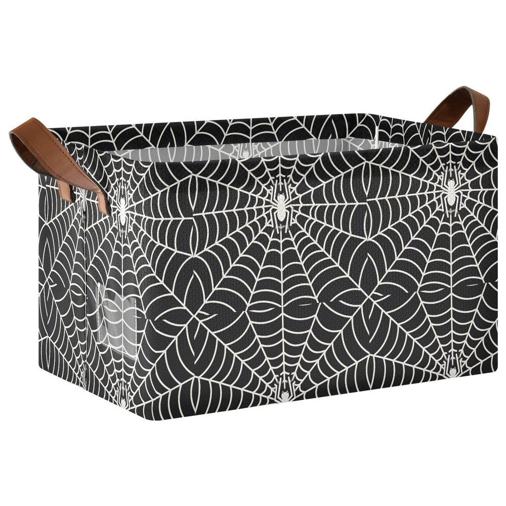 ALAZA Funny Spider Web Halloween Black Rectangular Closet Storage Box Storage Bin Basket Storage Cube with Leather Handles Nursery Storage Laundry Hamper 2 Piece