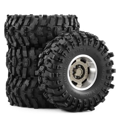 1.9" Beadlock Wheels and Tires for 1/10 RC Crawler TRX4 Axail SCX10 SCX10 III 90046 D90,1.9 RC Wheels 1.9 Beadlock Tires RC Rims,4 Packs (Titanium)